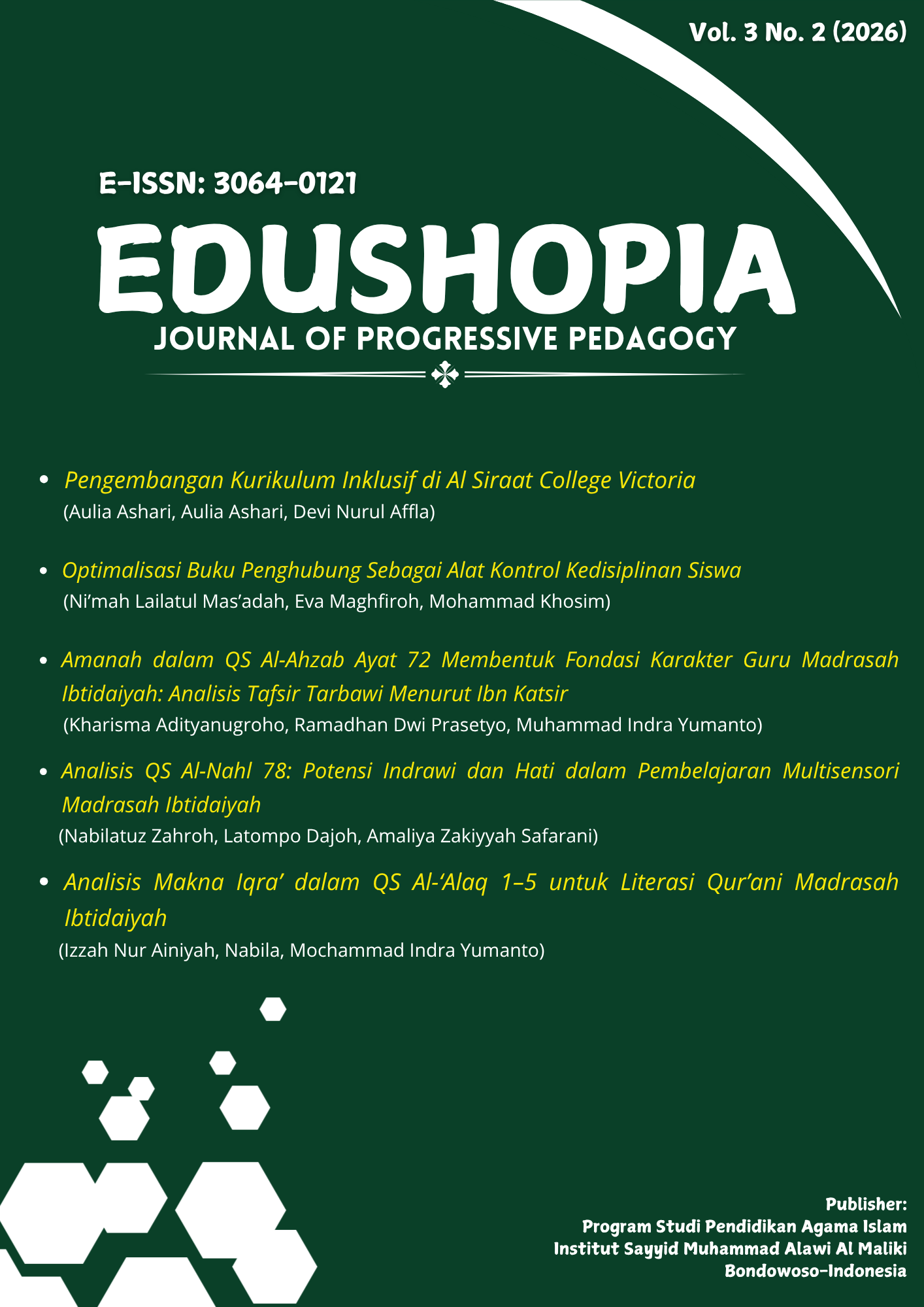 					View Vol. 3 No. 2 (2026): EDUSHOPIA: JOURNAL OF PROGRESSIVE PEDAGOGY
				